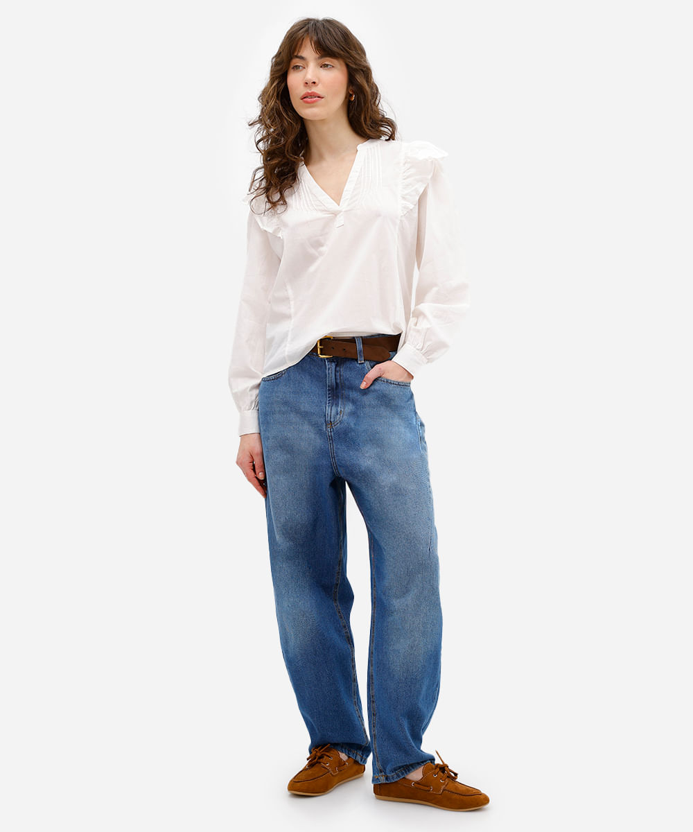 bata feminina de algodão com babados - off white