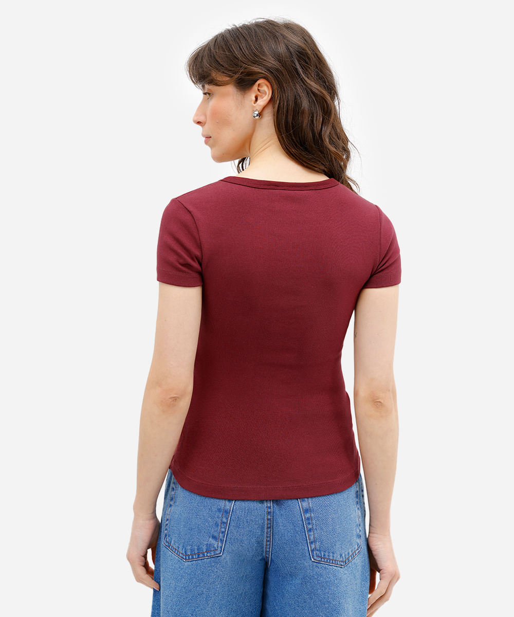 blusa baby look feminina básica de algodão vinho