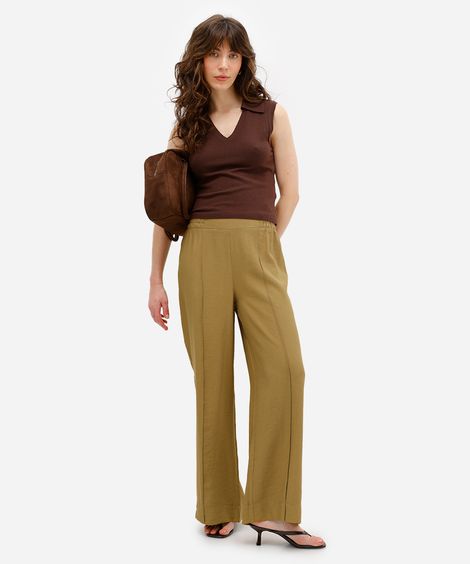 calça wide leg feminina de viscose com nervura verde