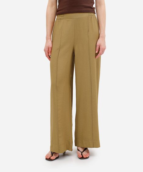 calça wide leg feminina de viscose com nervura verde