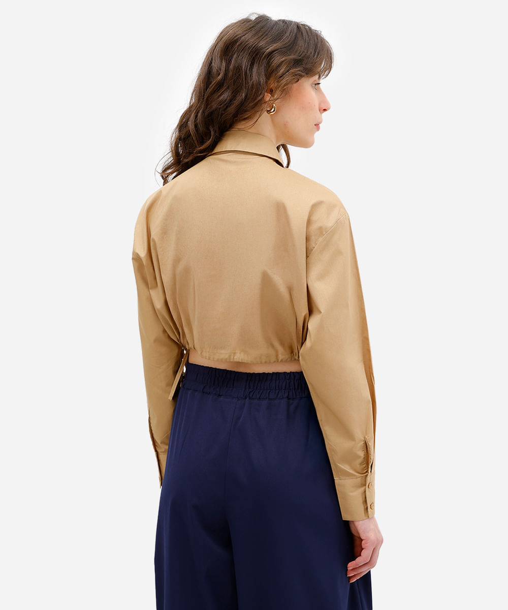 camisa cropped feminina de algodão com amarração bege