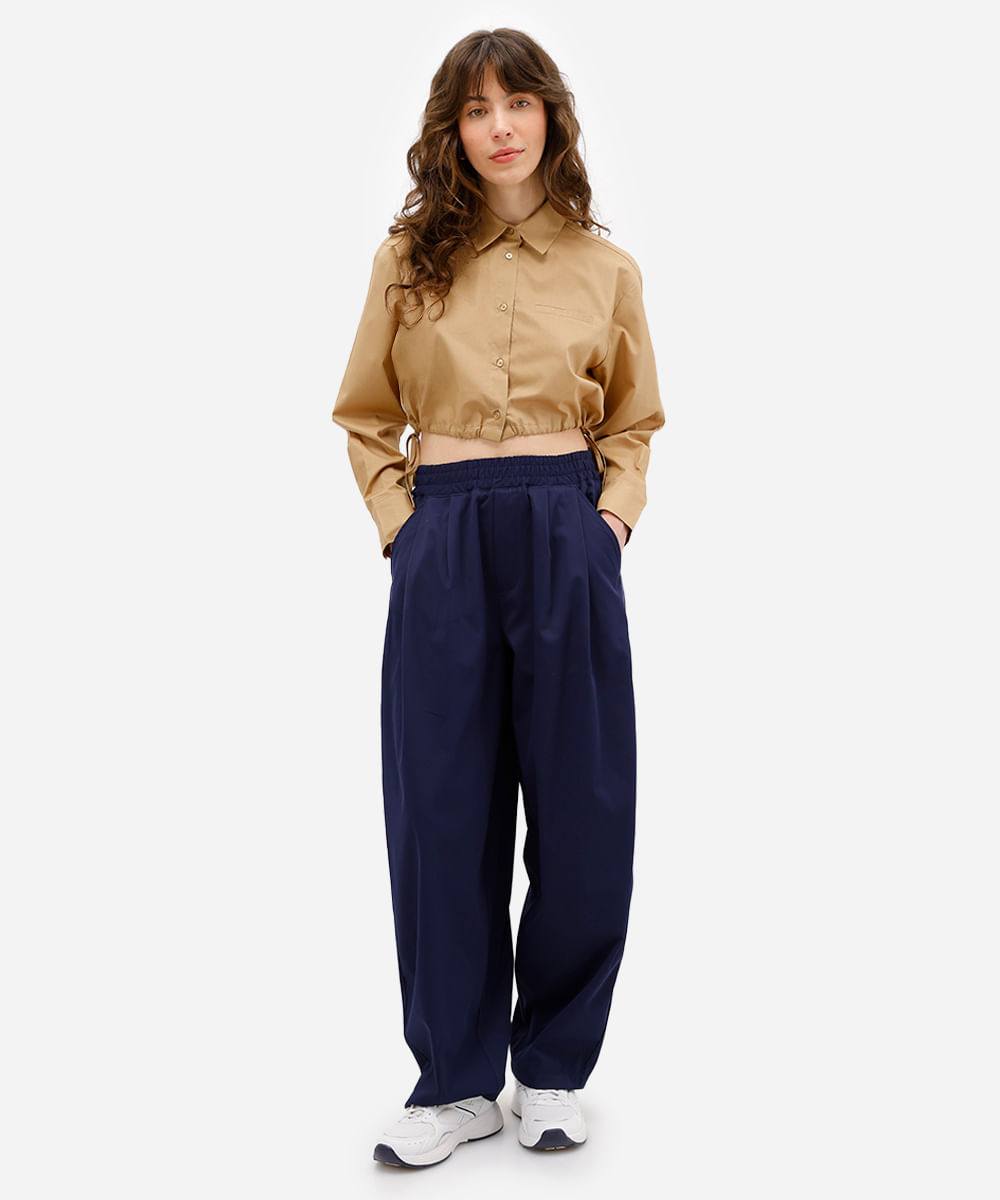 camisa cropped feminina de algodão com amarração bege
