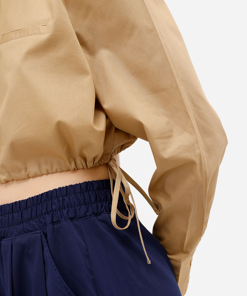 camisa cropped feminina de algodão com amarração bege
