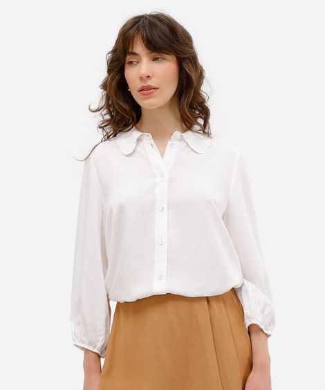 camisa feminina de viscose texturizada off white