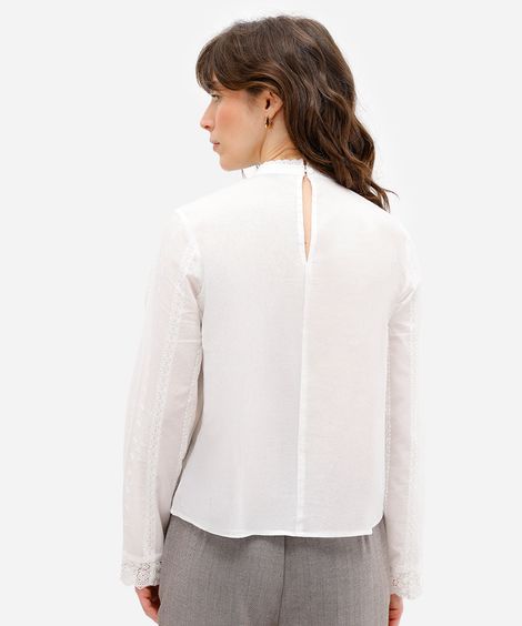 blusa feminina de algodão bordada com renda off white