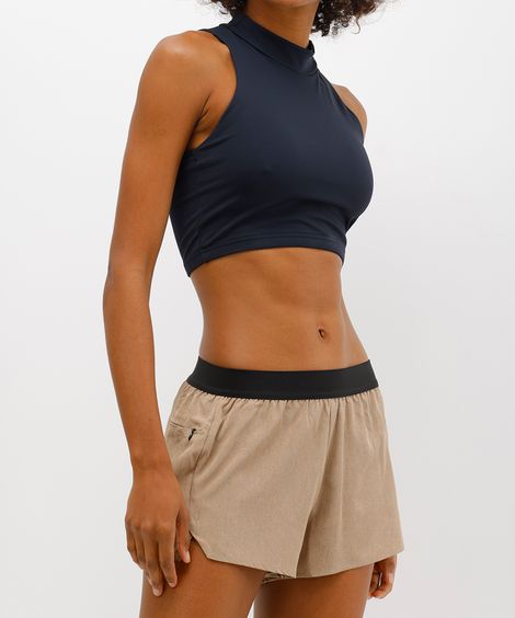 short running feminino esportivo cós elástico bege