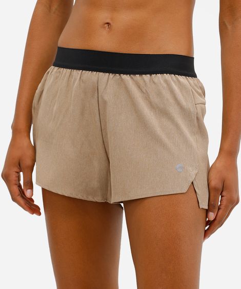 short running feminino esportivo cós elástico bege