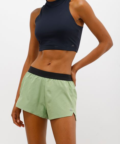 short running feminino esportivo cós elástico verde