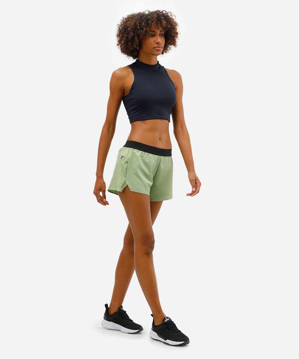 short running feminino esportivo cós elástico verde