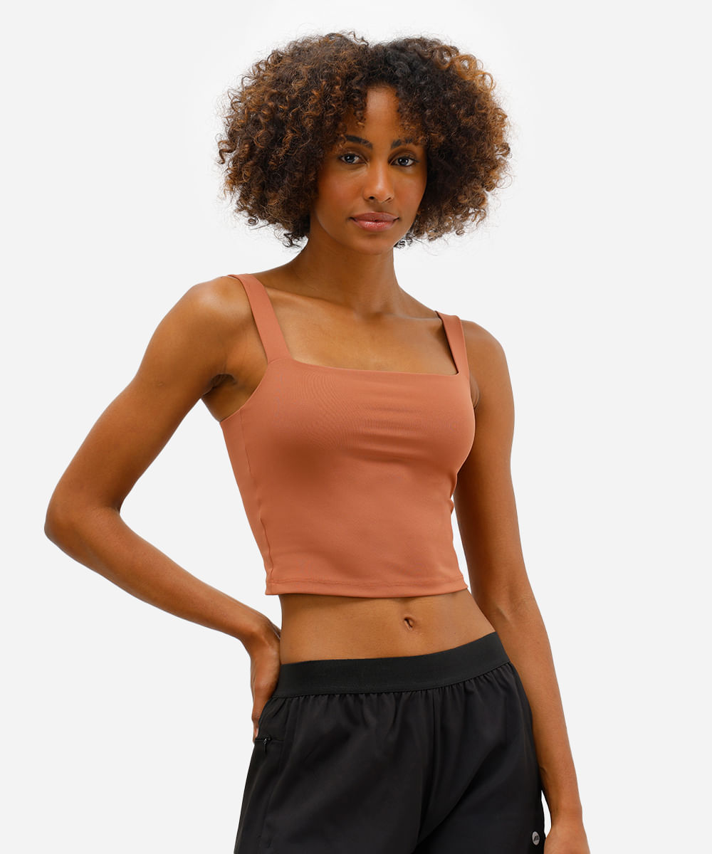 top alongado feminino esportivo marrom