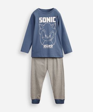 pijama longo infantil de algodão sonic azul