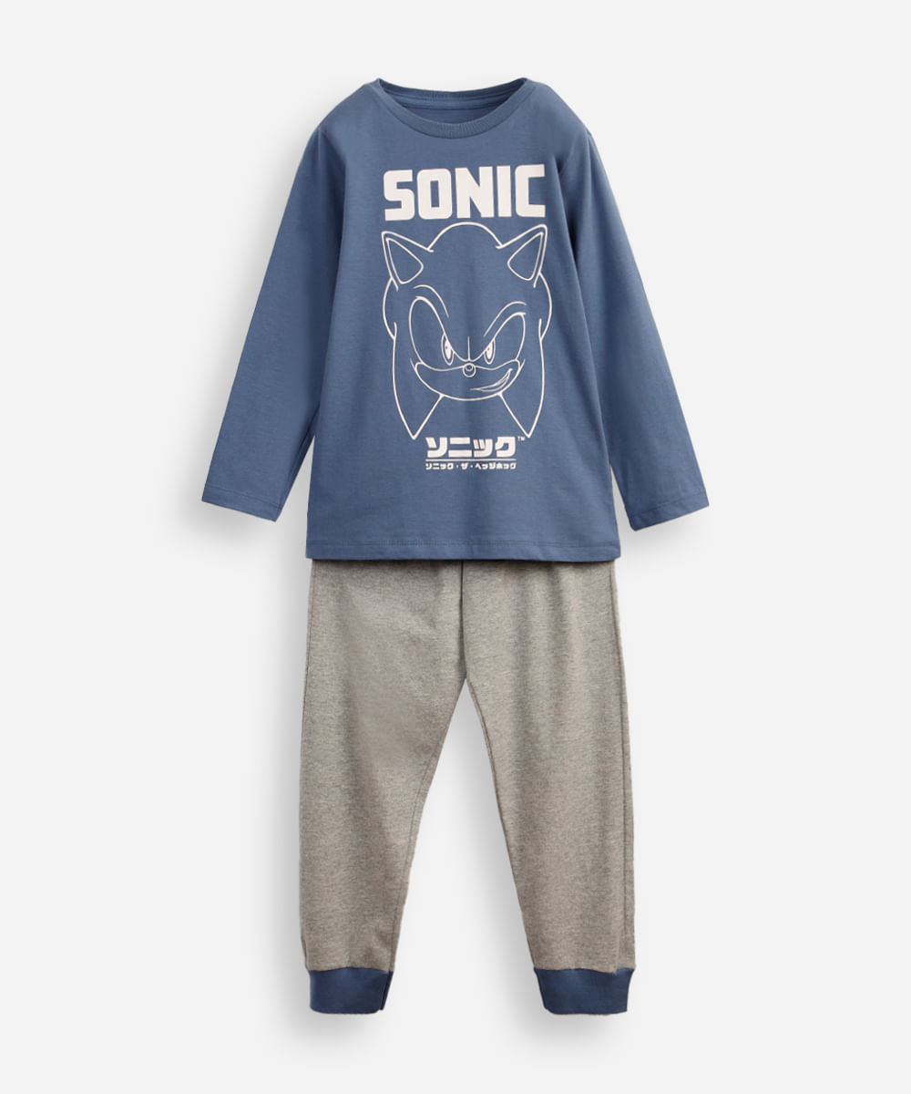 pijama longo infantil de algodão sonic azul