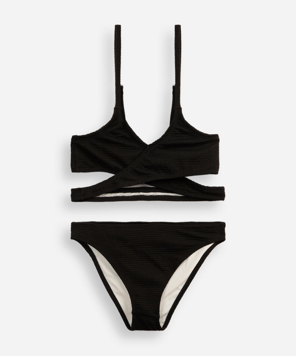 biquíni juvenil texturizado preto