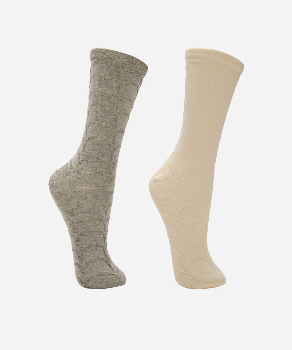 kit de 2 meias femininas cano longo texturizada colorida