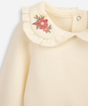 conjunto longo infantil gola peter pan floral off white