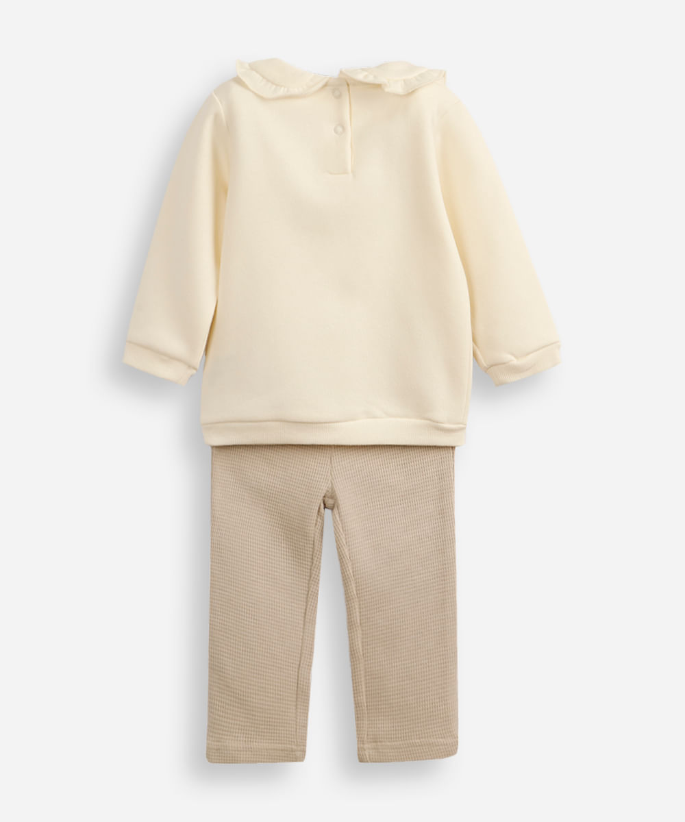 conjunto longo infantil gola peter pan floral off white