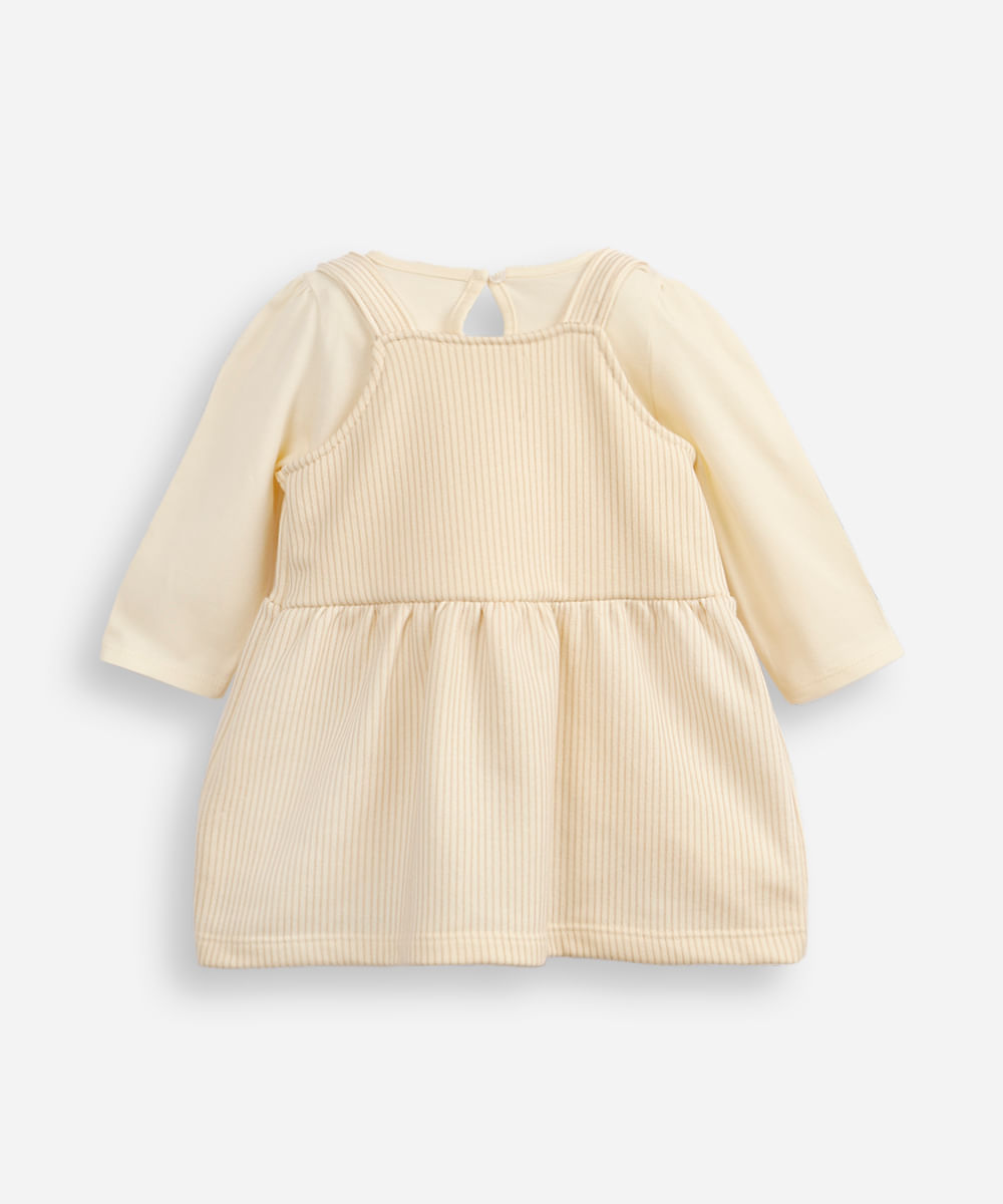 salopete de algodão infantil com body gatinha bege