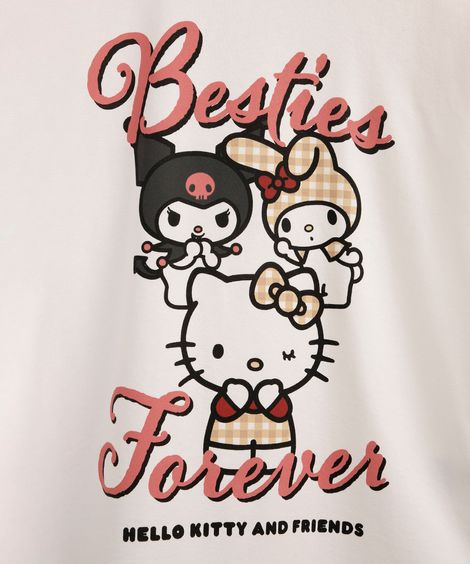 camiseta oversized juvenil de algodão hello kitty e amigos off white