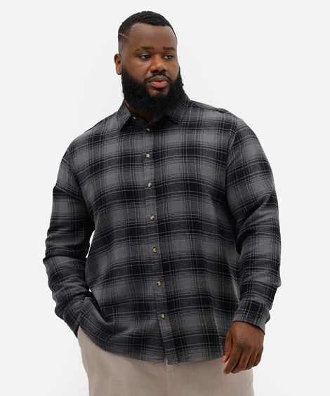 camisa masculina xadrez flanelada plus size cinza