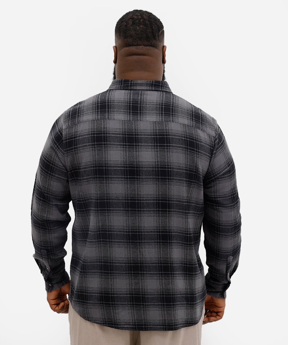 camisa masculina xadrez flanelada plus size cinza