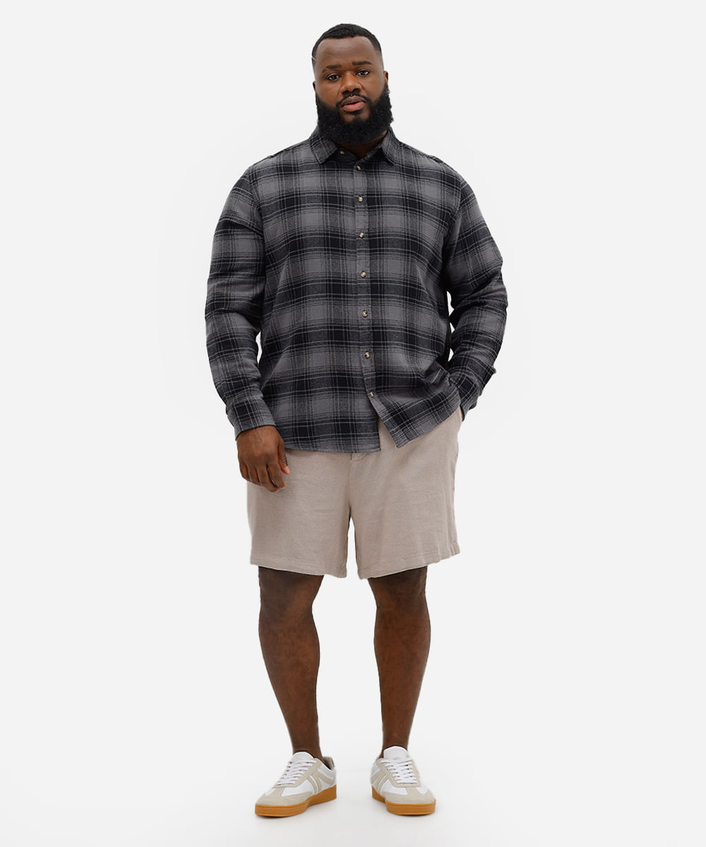 camisa masculina xadrez flanelada plus size cinza