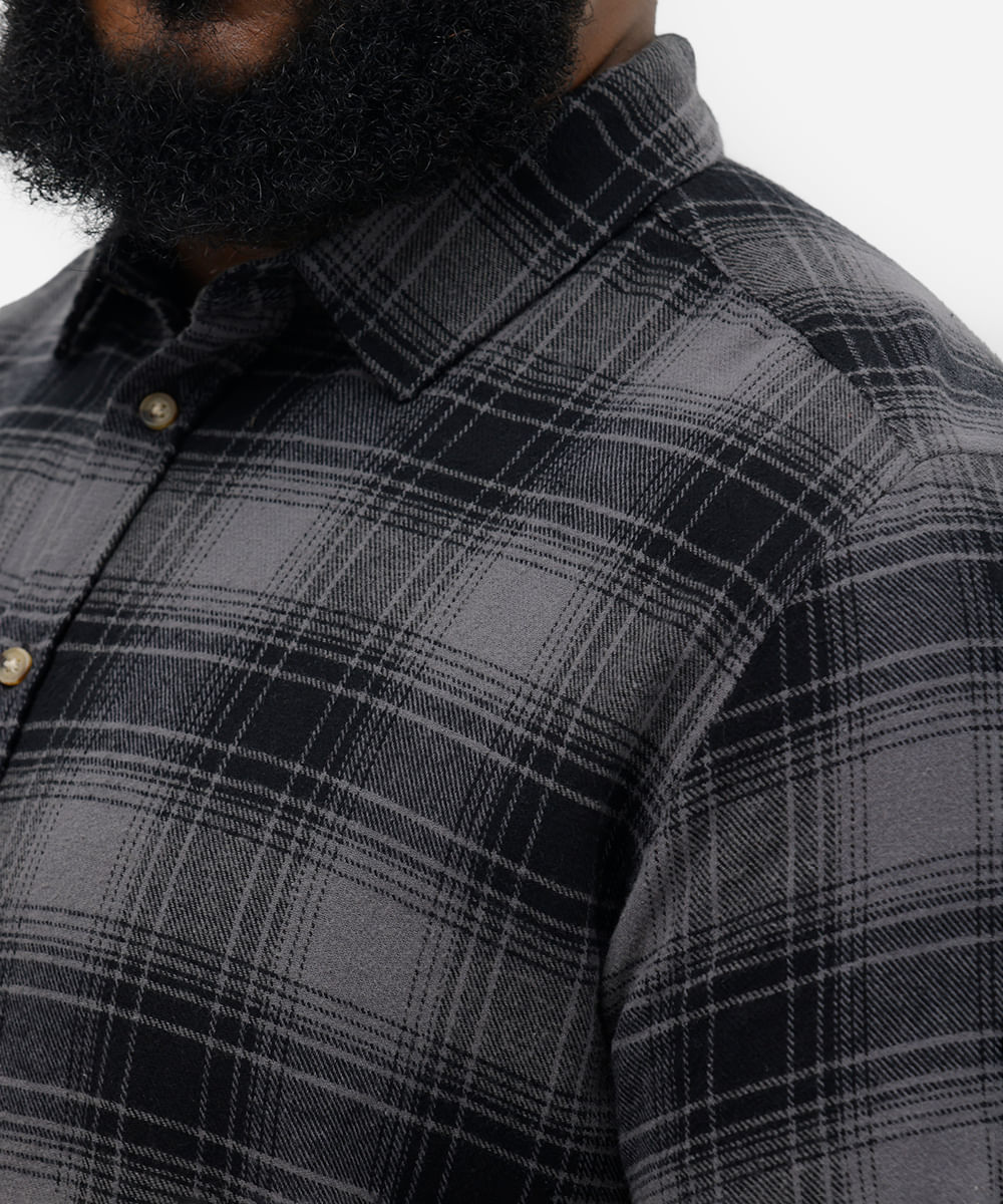 camisa masculina xadrez flanelada plus size cinza