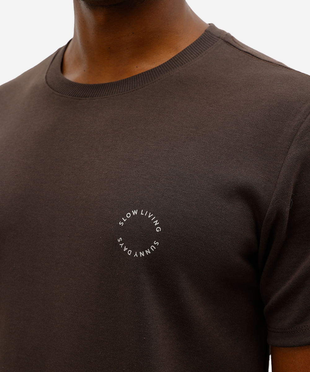 camiseta masculina de algodão manga curta coqueiro marrom