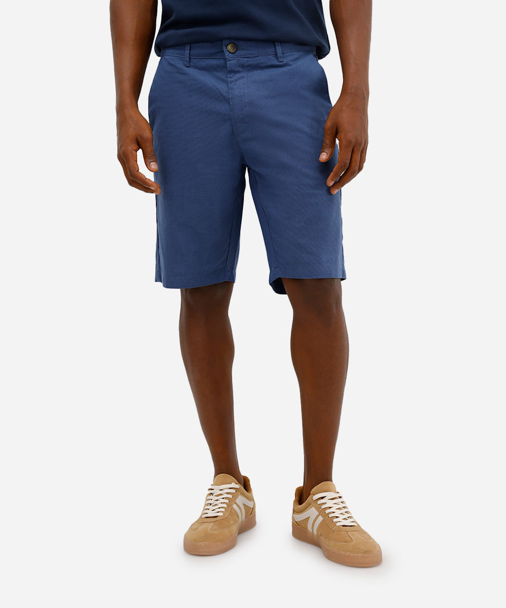bermuda reta masculina de algodão texturizada - azul marinho