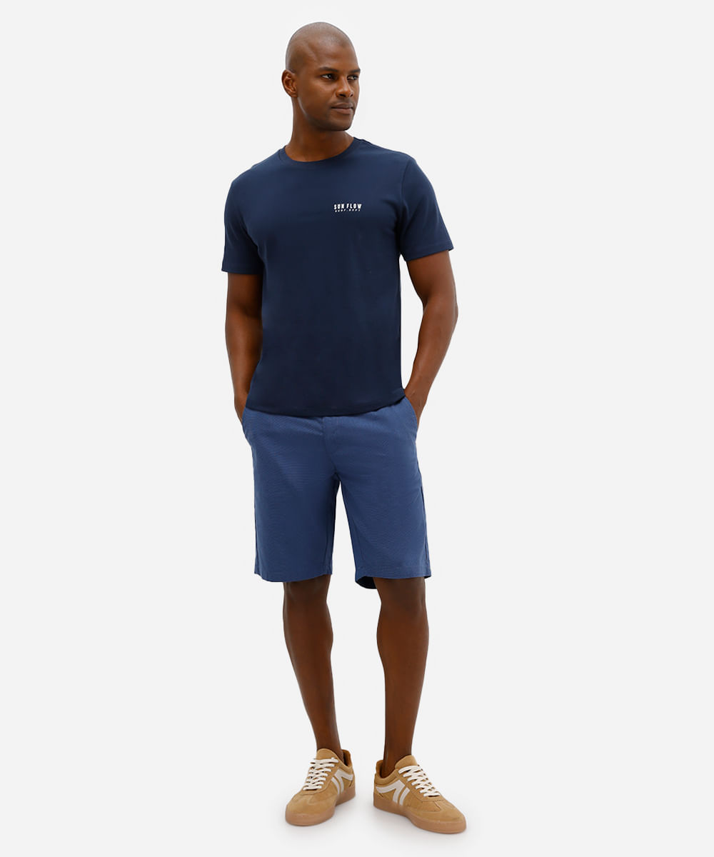 bermuda reta masculina de algodão texturizada - azul marinho