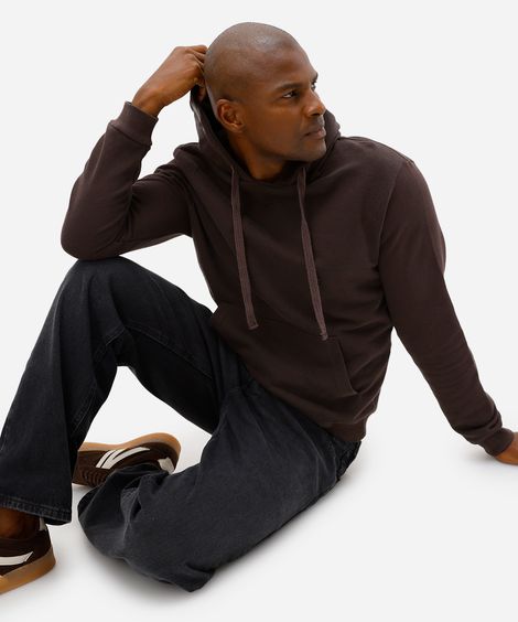 blusão masculino de moletom felpado com capuz marrom