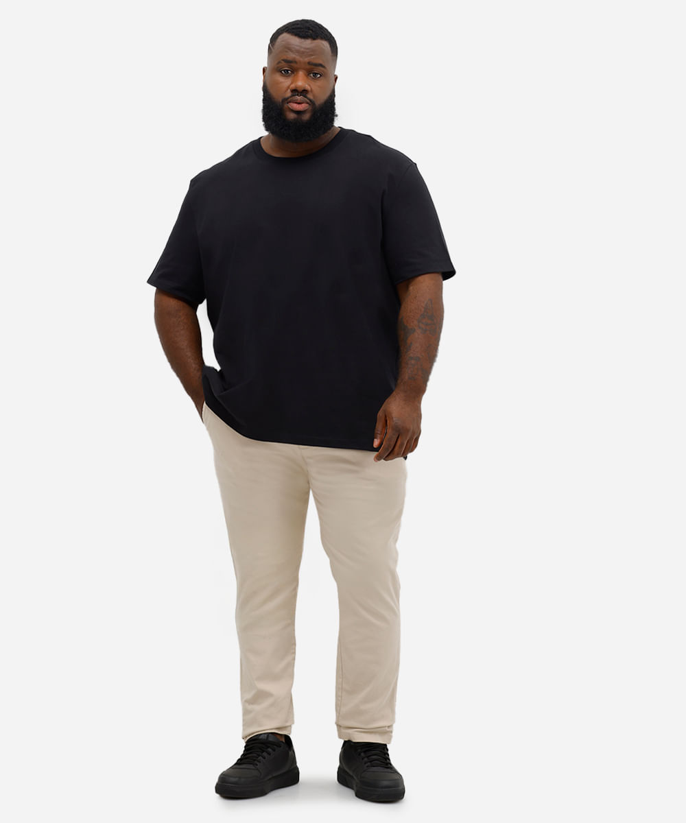 calça carrot masculina de sarja plus size bege