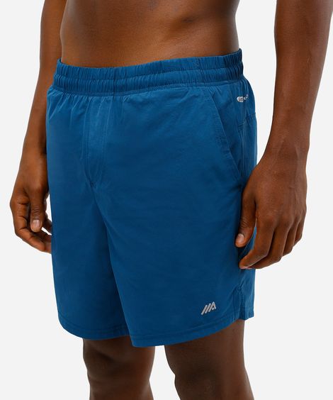 short masculino com bolsos esportivo azul