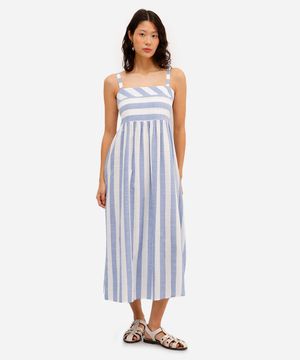 vestido midi feminino com viscose listrado azul
