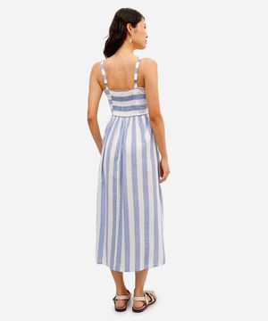 vestido midi feminino com viscose listrado azul