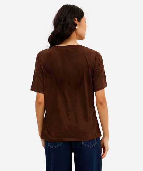 blusa feminina de suede decote v marrom