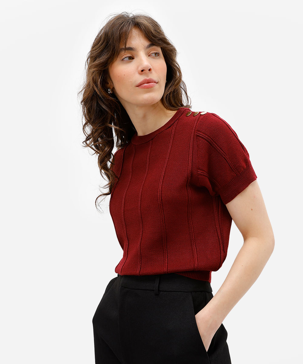 blusa feminina de tricot canelada vinho
