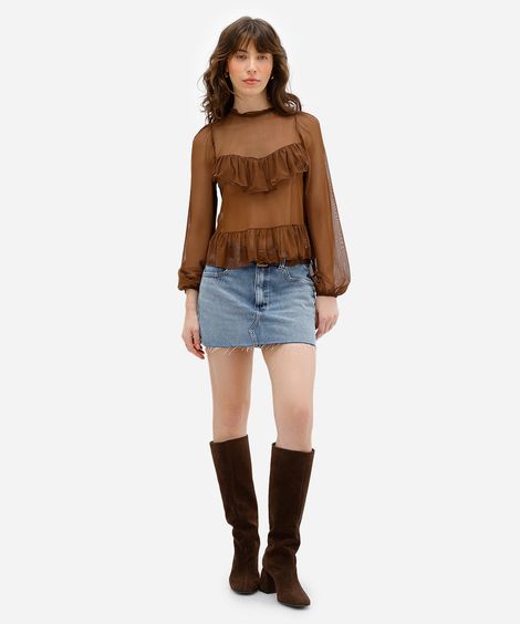 minissaia feminina jeans cintura média azul