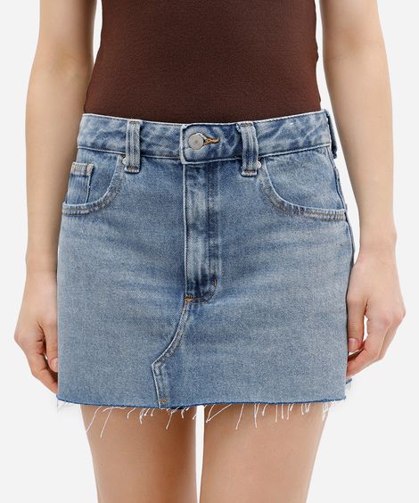 minissaia feminina jeans cintura média azul