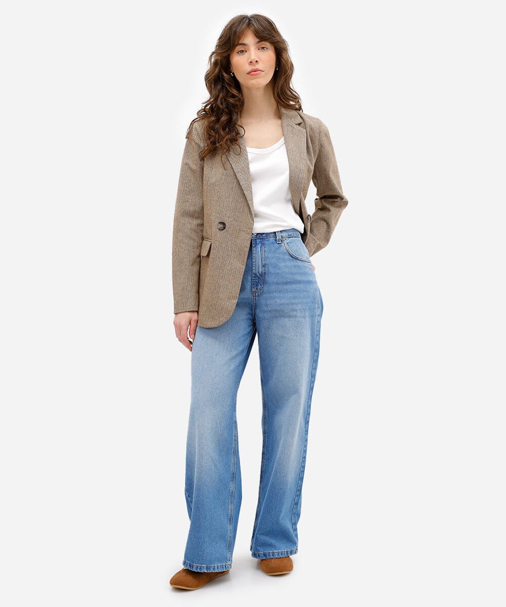 calça boyfriend feminina jeans cintura média azul