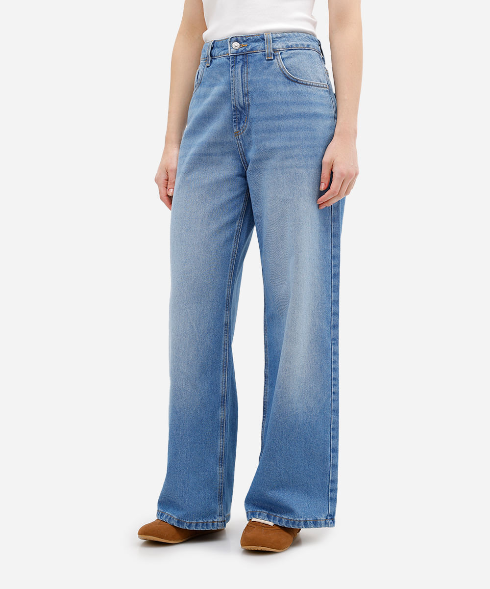 calça boyfriend feminina jeans cintura média azul