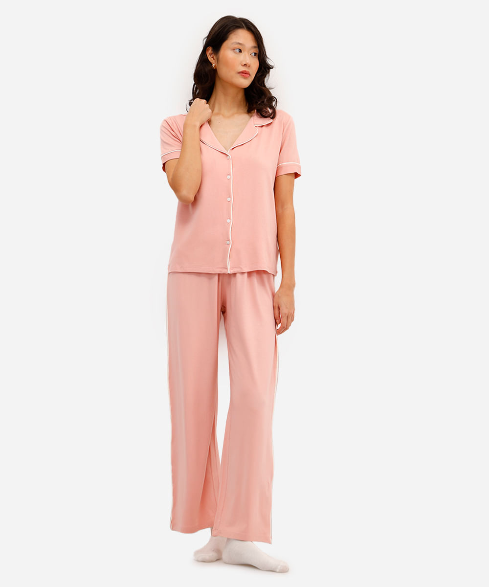 pijama americano feminino de viscose rosa
