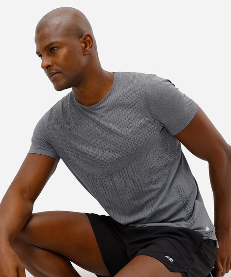 camiseta slim masculina de poliamida esportiva estampada cinza