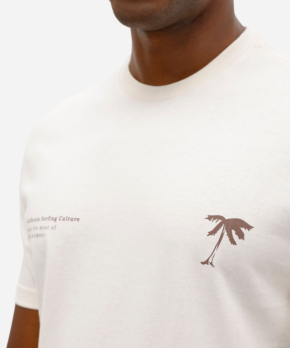 camiseta masculina de algodão estampada bege