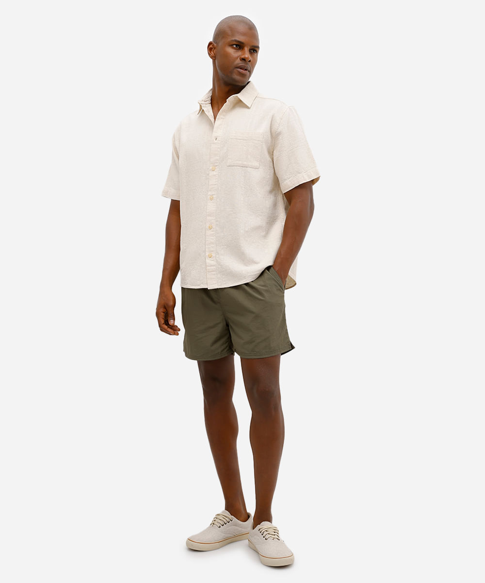 camisa masculina de algodão texturizada off white