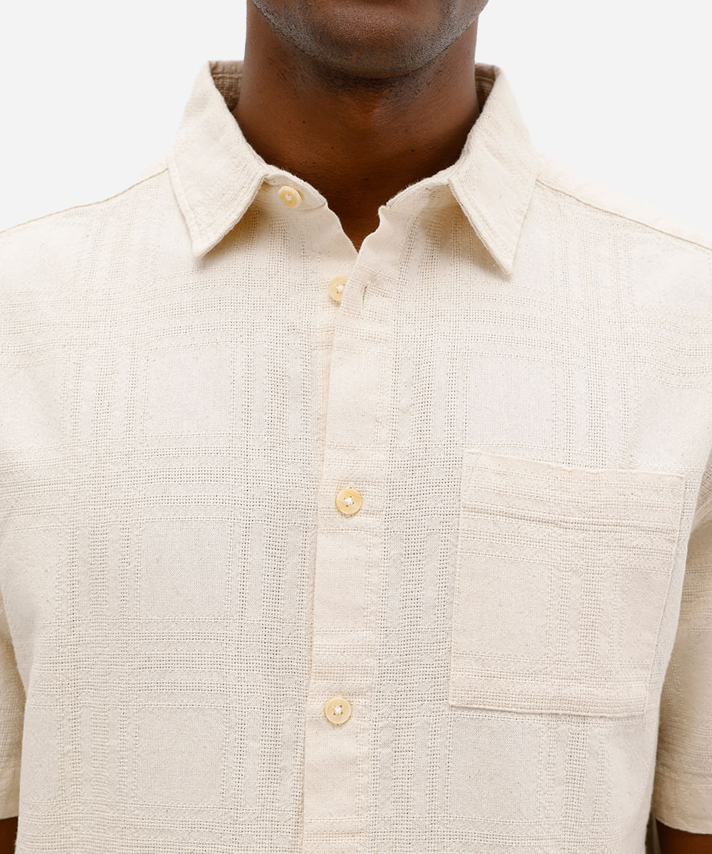 camisa masculina de algodão texturizada off white