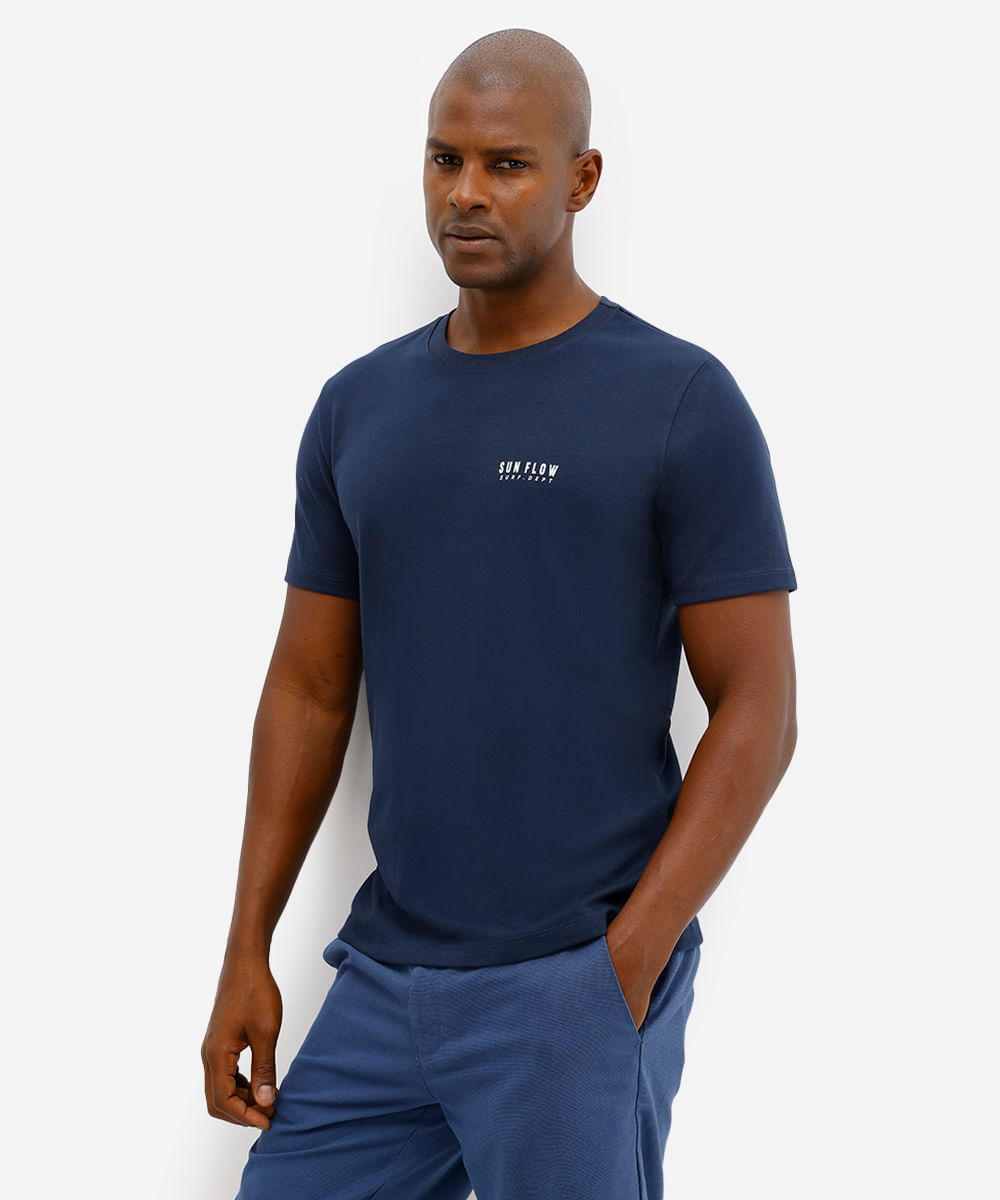 camiseta masculina manga curta estampada azul