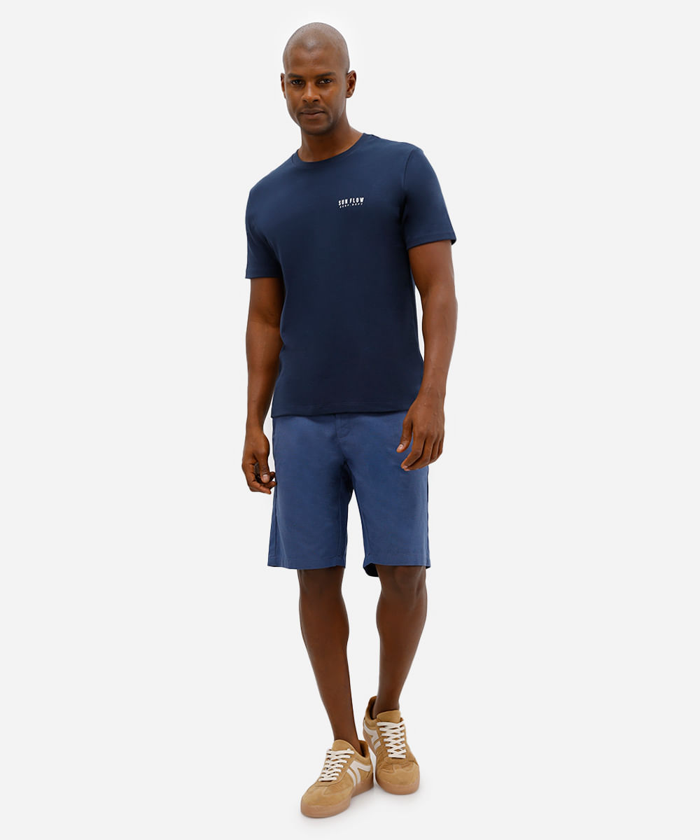 camiseta masculina manga curta estampada azul
