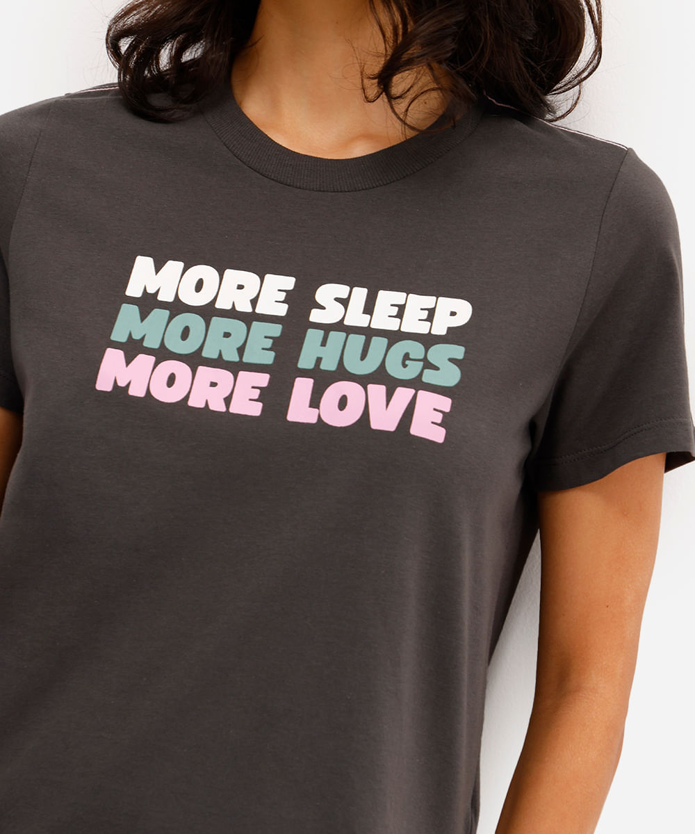 camiseta feminina avulsa de pijama em algodão estampada cinza