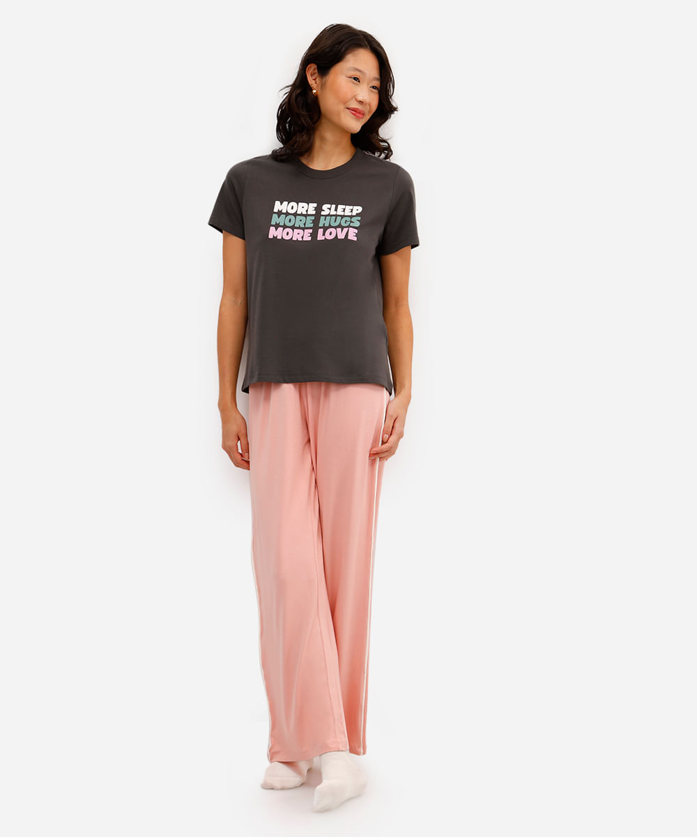 camiseta feminina avulsa de pijama em algodão estampada cinza
