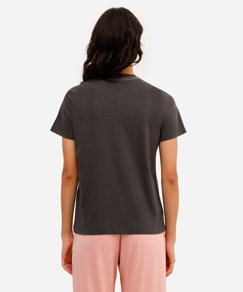 camiseta feminina avulsa de pijama em algodão estampada cinza